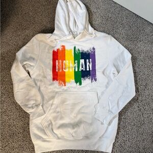 White Pride 'HUMAN' Rainbow Stripe Hoodie